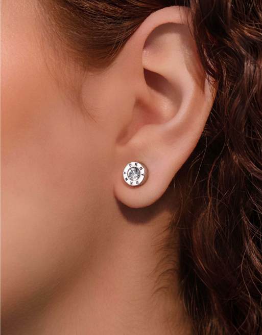 DKNY Jewellery Silver tone logo crystal stud earrings in silver, 2 of 3