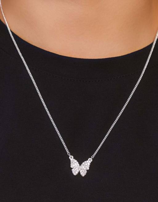 DKNY Jewellery Silver tone pavé butterfly pendant in silver, 2 of 3