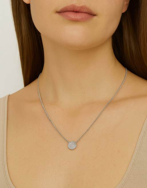 DKNY Jewellery Silver tone pavé disc pendant in silver, 2 of 3
