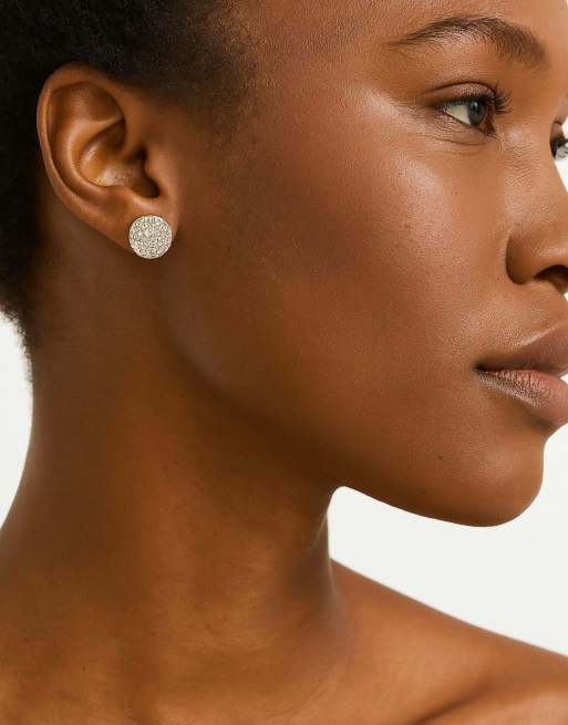 DKNY Jewellery Silver tone pavé disc stud earrings in silver, 2 of 3