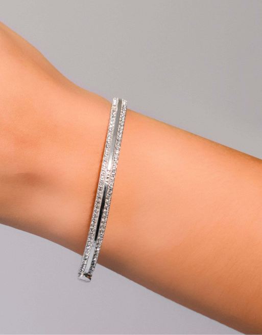 DKNY Jewellery Silver tone pavé hinge bangle in silver, 2 of 4