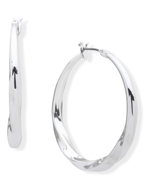 DKNY Jewellery Silver tone twist hoop earrings in silver - view 1