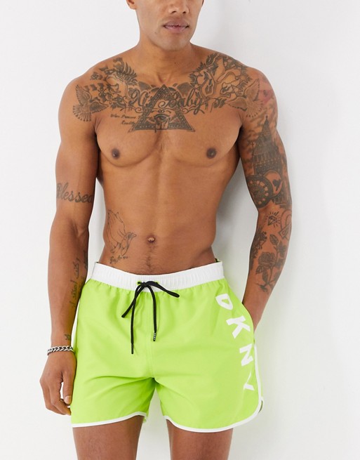 DKNY logo runner swim shorts in lime