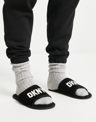 DKNY logo slider slippers in black - ASOS Price Checker