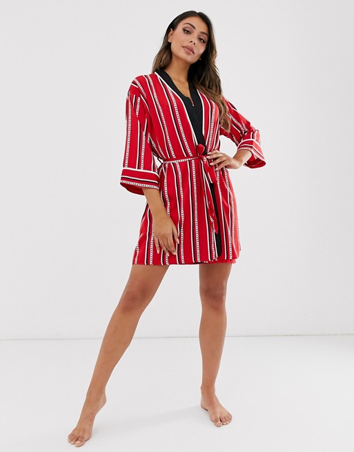 DKNY logo stripe robe in cherry stripe