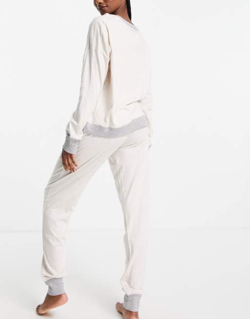 DKNY logo super soft knitted long-sleeved top and trackies set in cream, 2 of 4
