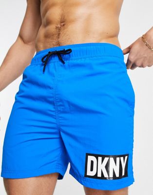 DKNY logo swim short in mid blue and black