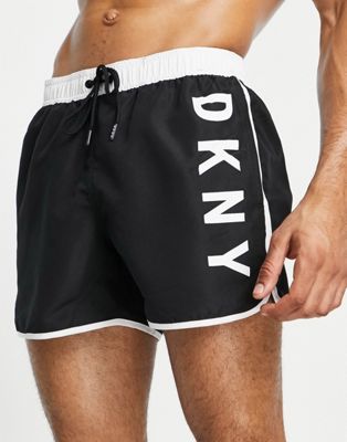 DKNY logo swim short with contrast detail in black and white