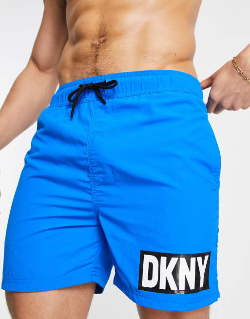 DKNY logo swim shorts in mid blue and black