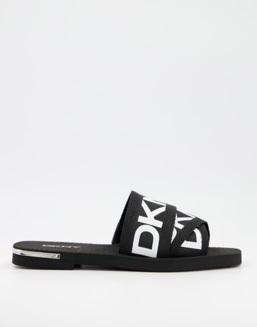 DKNY logo tape sandals in white