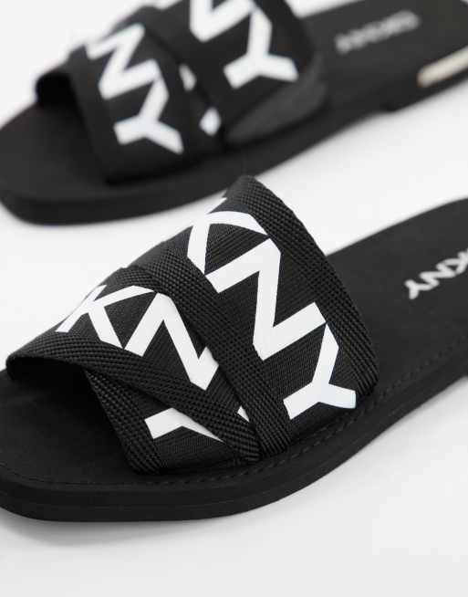 DKNY logo tape sandals in white