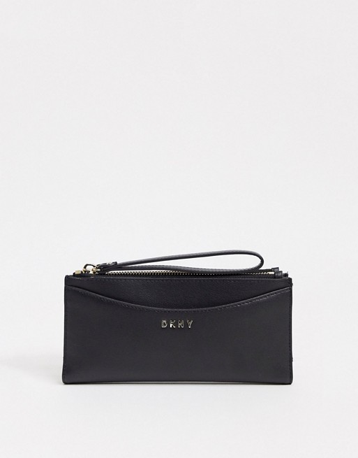 DKNY logo wristlet clutch bag in black