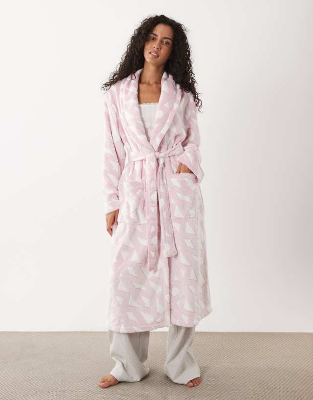 DKNY Long fleece logo robe in light pink | ASOS