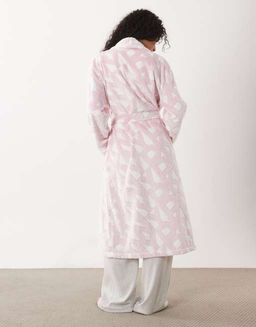 DKNY Long fleece logo robe in light pink, 2 of 4