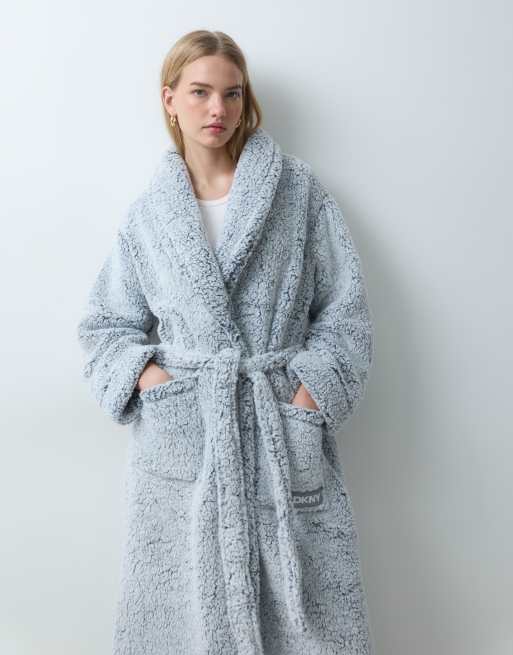 DKNY Long sherpa robe in light grey, 2 of 5
