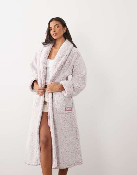 DKNY Long sherpa robe in light pink - view 1