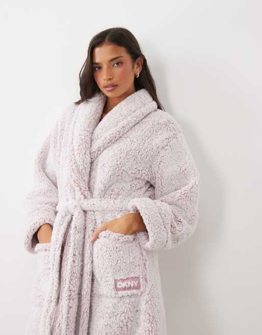 DKNY Long sherpa robe in light pink, 2 of 4