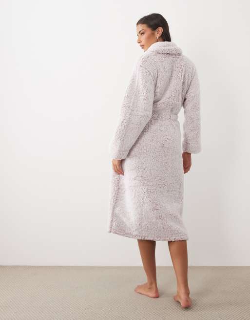 DKNY Long sherpa robe in light pink, 4 of 4