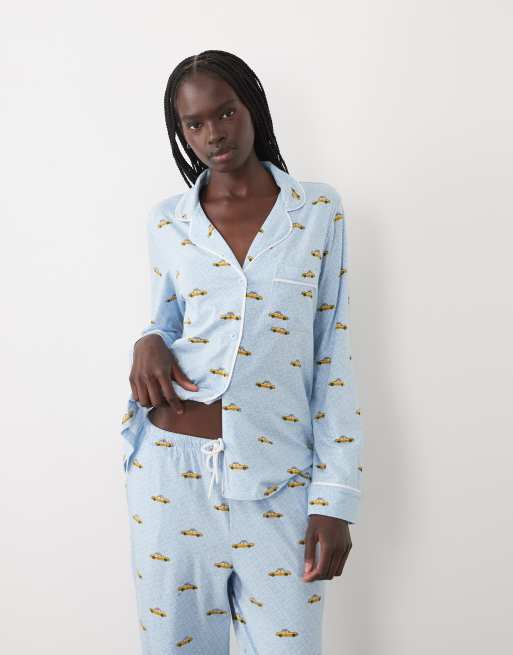 DKNY Long sleeve cotton pyjama set in blue print, 2 of 4