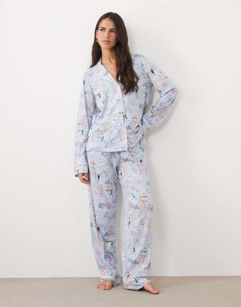 DKNY Long sleeve cotton pyjama set in blue print - view 1