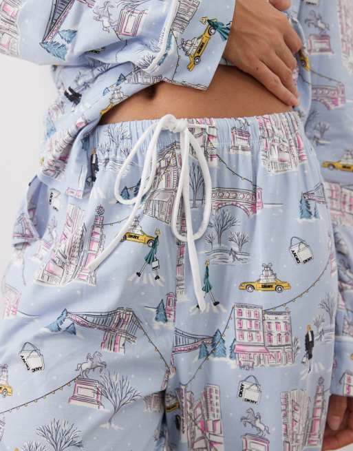 DKNY Long sleeve cotton pyjama set in blue print, 3 of 4