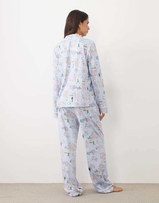 DKNY Long sleeve cotton pyjama set in blue print, 4 of 4