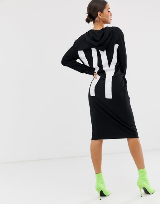 DKNY Womens Activewear Sport Printed logo Hoodie Dress,Black