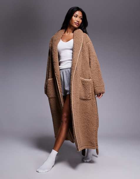 DKNY Long sleeve robe in cork sherpa - view 1