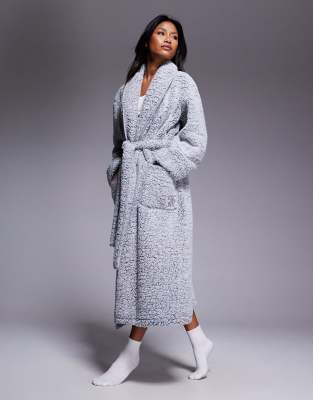 DKNY Long sleeve robe in iron gate frosted sherpa | ASOS