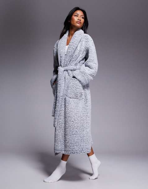 DKNY Long sleeve robe in iron gate frosted sherpa - view 1