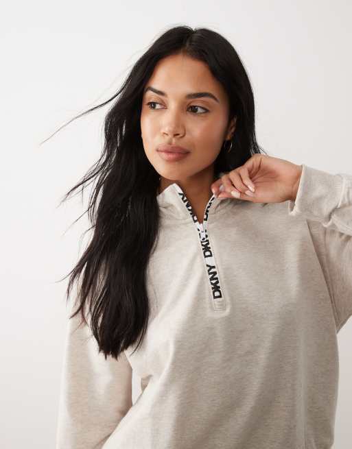 DKNY long sleeve top and boxer lounge set in quill heather - BEIGE, 2 of 4