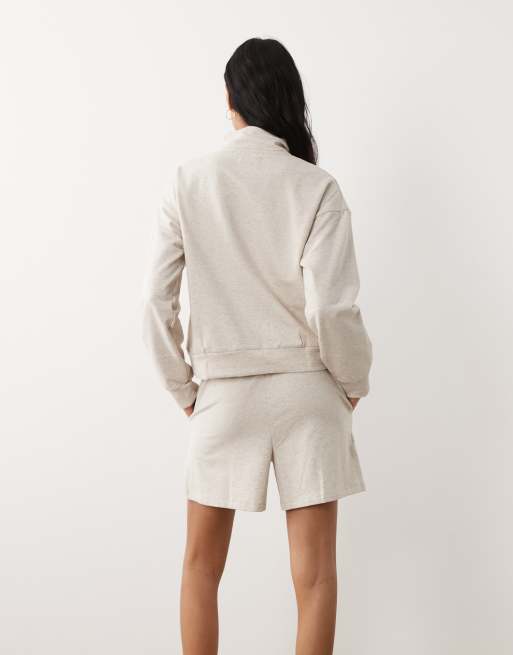 DKNY long sleeve top and boxer lounge set in quill heather - BEIGE, 4 of 4