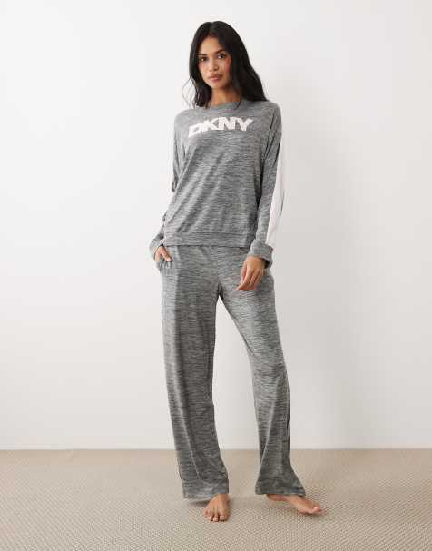 DKNY long sleeve top and pant lounge set in iron gate cationic - GREY - view 1