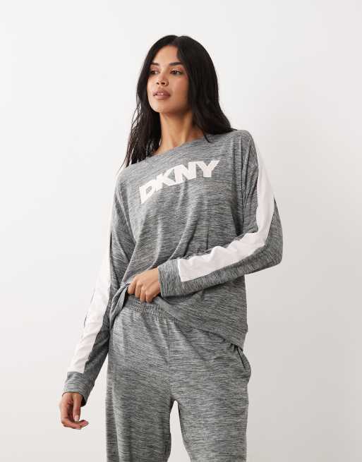 DKNY long sleeve top and pant lounge set in iron gate cationic - GREY, 2 of 4