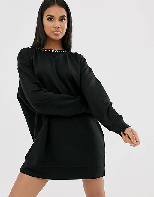 DKNY long sleeve tunic nightdress in black | ASOS