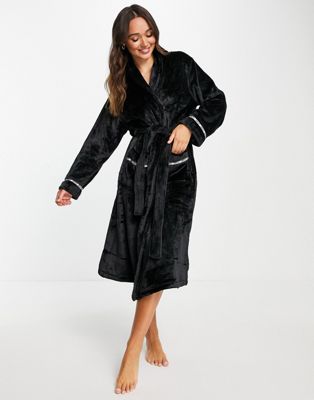 DKNY long wrap robe in black