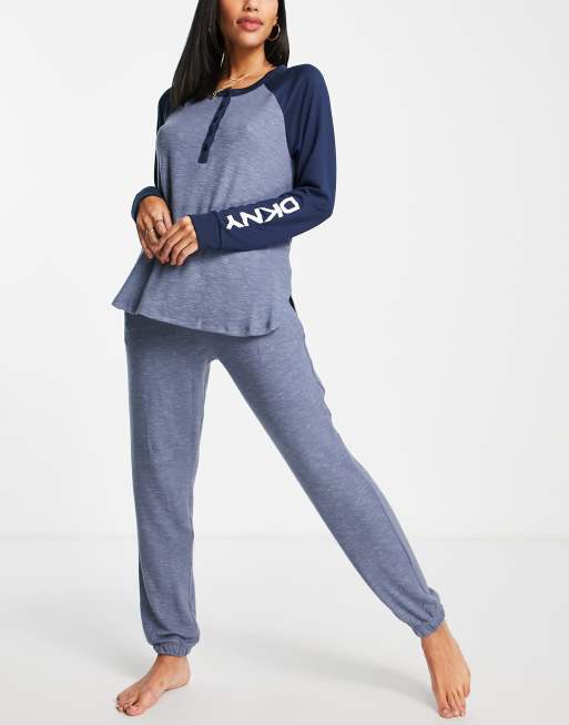 DKNY lounge brushed top and jogger set in heather blue