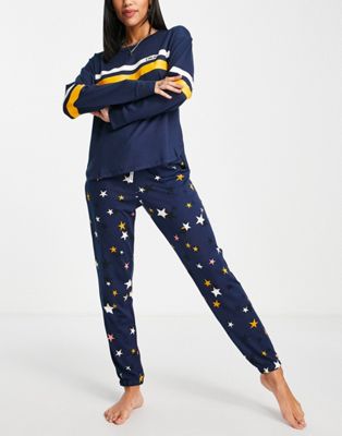 DKNY lounge brushed top and jogger set in navy star print