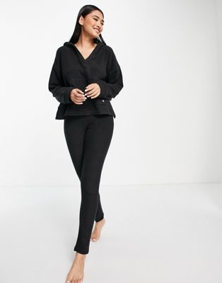 DKNY lounge stretch fleece top and legging set in black