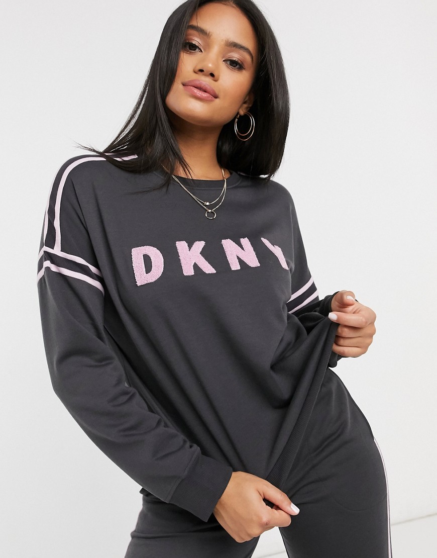 DKNY - Loungesweater van jersey met logo in donkergrijs
