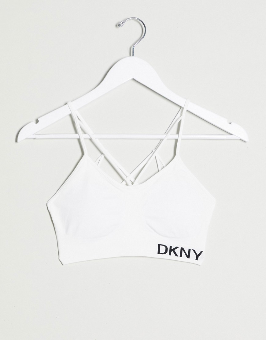 DKNY - Low impact naadloze beha met bandjes en verwijderbare cups in wit-Zwart