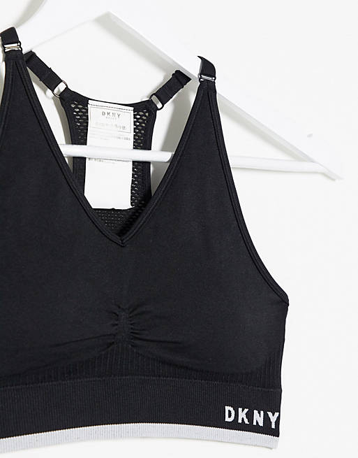 DKNY medium impact mesh back seamless bra w/ removeable cups in black
