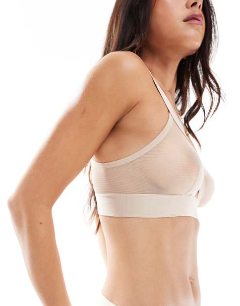 DKNY Mesh bralette and bikini bottom in beige - view 1