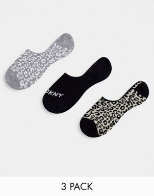 DKNY Mia 3 pack invisible socks in leopard print