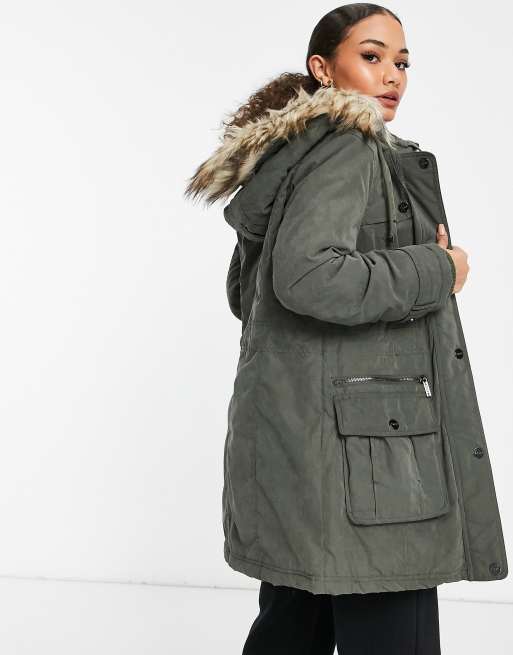 DKNY Micro Twill Parka in Olive