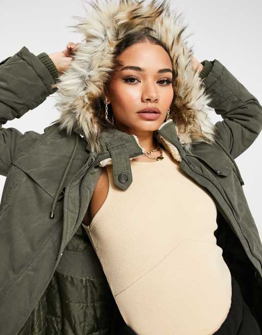 DKNY Micro Twill Parka in Olive