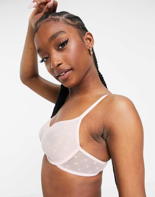 Buy DKNY womens seamless logo non padded mesh bralette white