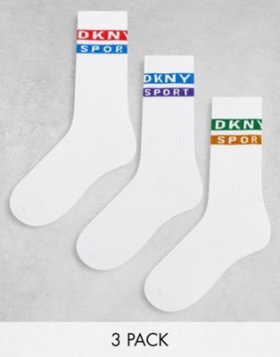 DKNY Morton 3 pack sports socks in white multi stripe