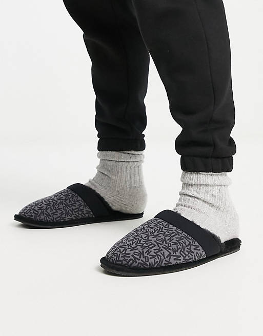 DKNY multi logo mule slippers in black/grey | ASOS