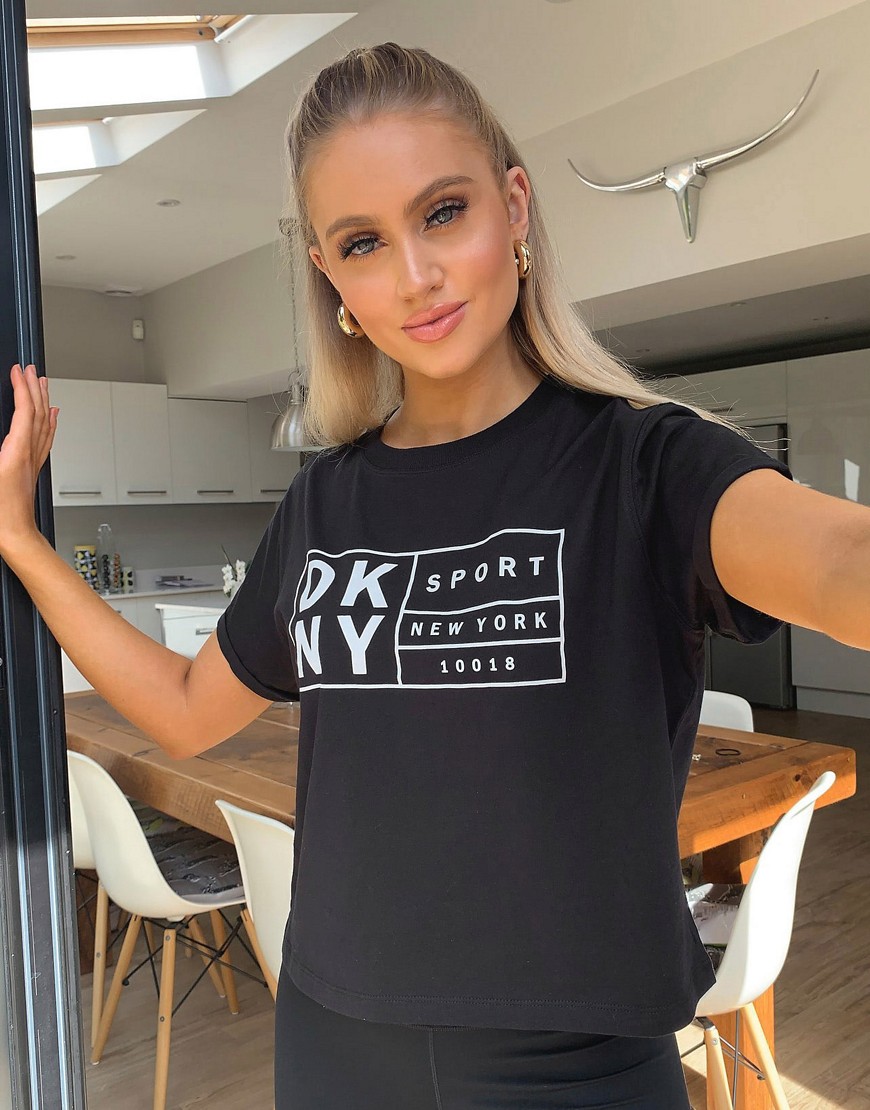 DKNY oversized boxy tee with logo patch in black